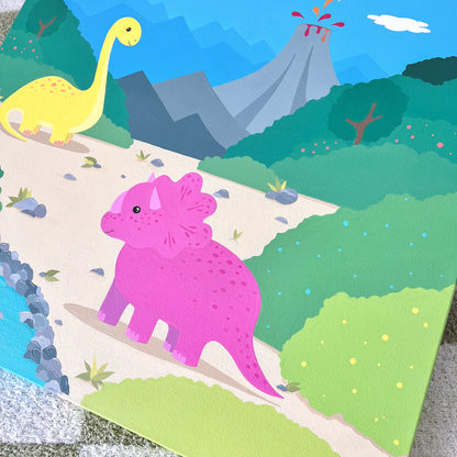 Dino Land - 20x20" Original Acrylic Painting